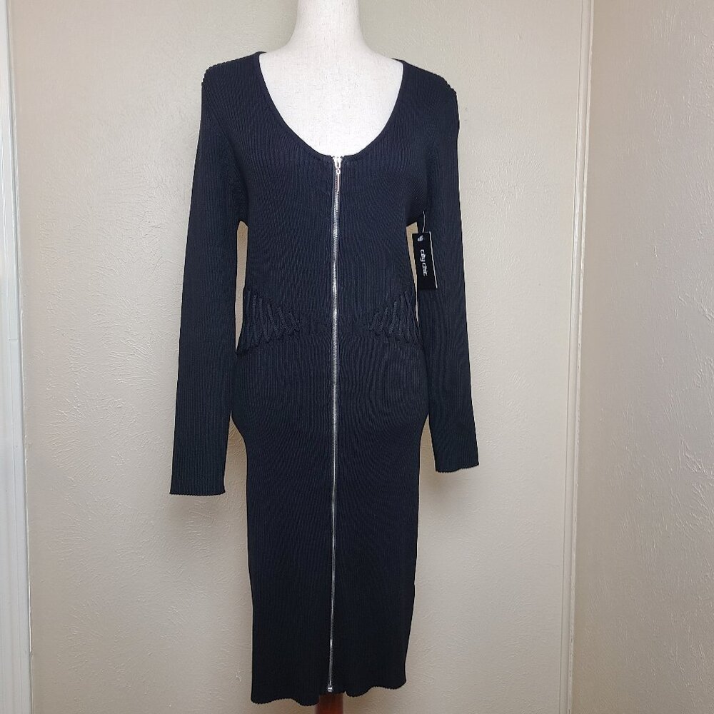 NWT City CHic Womens Long Sleeves Fitted Dress Corset Sweater Front Zipper Black